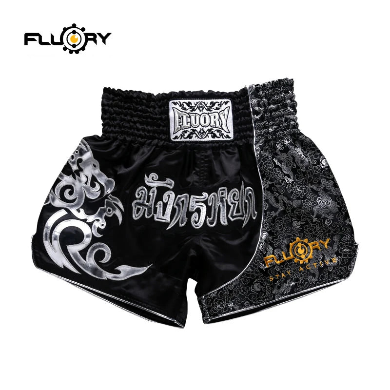 Fluory Printing Fight Shorts Boxing Shorts Embroidery  Patches Muay Thai Shorts