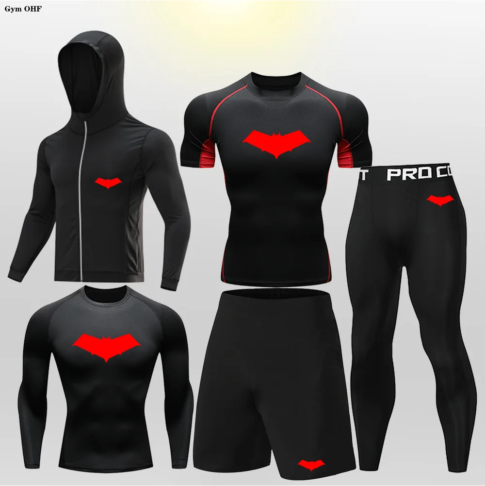 Bat Print Children's Gym Fitness Tracksuit Compression Basketball Sport Suit Clothes Running Jogging Sport Wear Exercise Workout