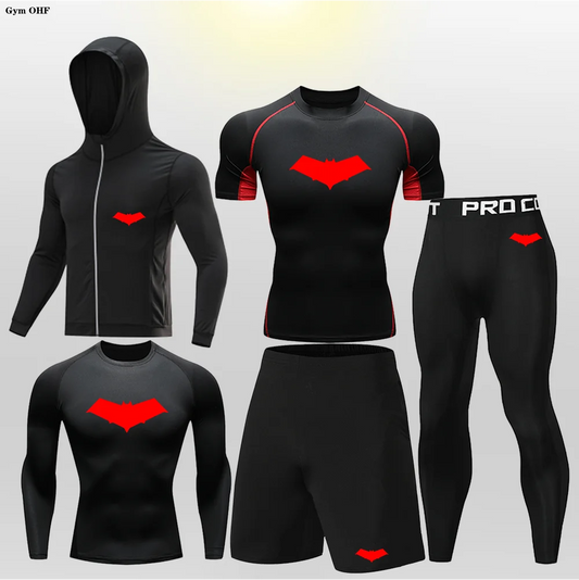 Bat Print Children's Gym Fitness Tracksuit Compression Basketball Sport Suit Clothes Running Jogging Sport Wear Exercise Workout