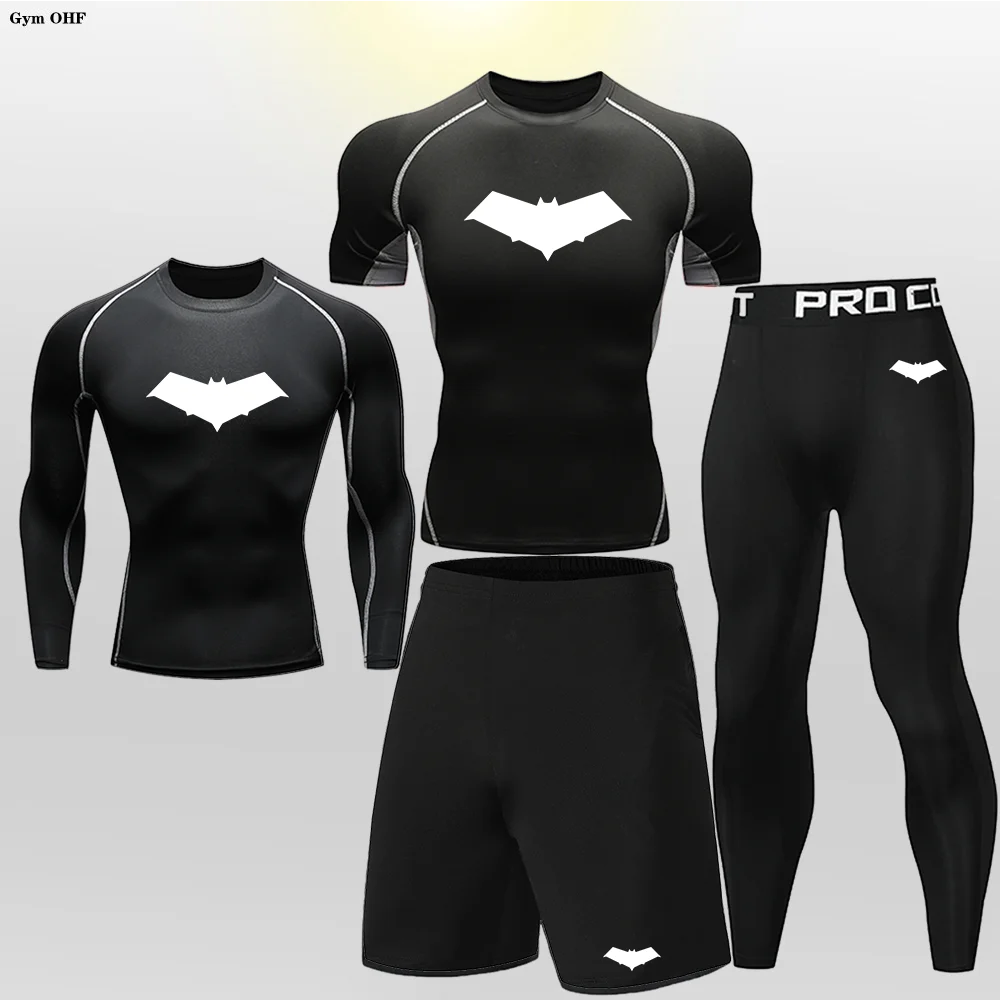 Bat Print Children's Gym Fitness Tracksuit Compression Basketball Sport Suit Clothes Running Jogging Sport Wear Exercise Workout