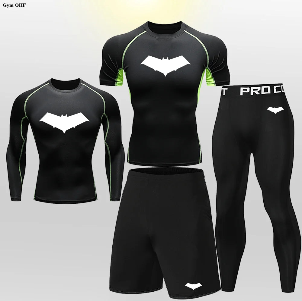 Bat Print Children's Gym Fitness Tracksuit Compression Basketball Sport Suit Clothes Running Jogging Sport Wear Exercise Workout