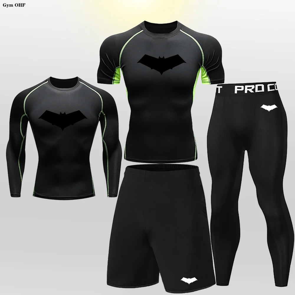 Bat Print Children's Gym Fitness Tracksuit Compression Basketball Sport Suit Clothes Running Jogging Sport Wear Exercise Workout
