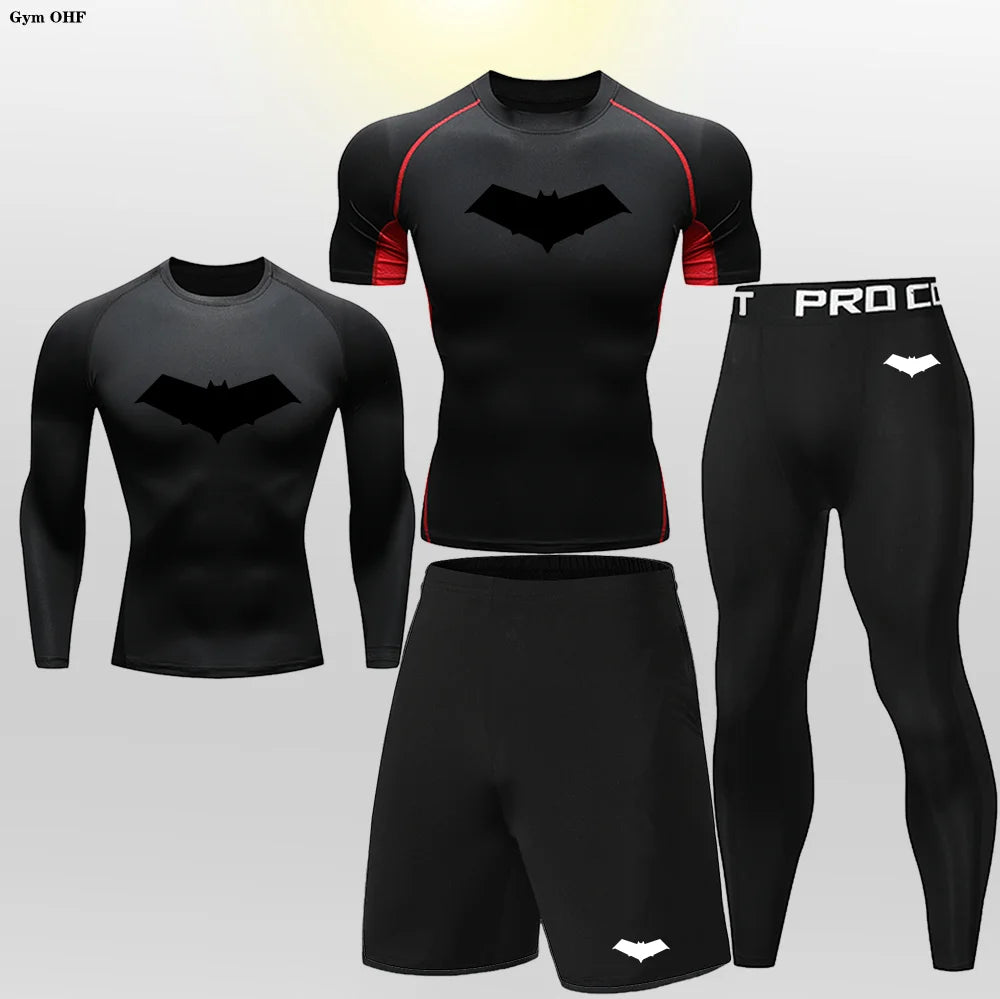Bat Print Children's Gym Fitness Tracksuit Compression Basketball Sport Suit Clothes Running Jogging Sport Wear Exercise Workout