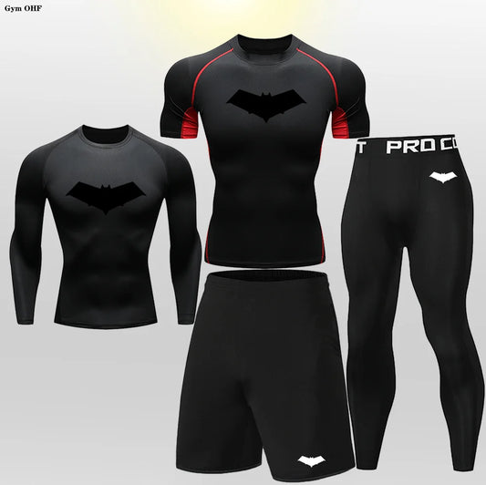 Bat Print Children's Gym Fitness Tracksuit Compression Basketball Sport Suit Clothes Running Jogging Sport Wear Exercise Workout
