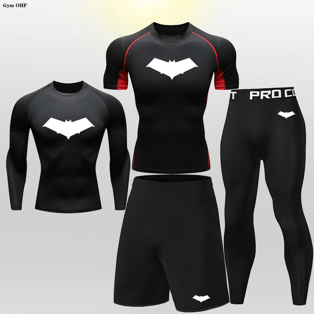 Bat Print Children's Gym Fitness Tracksuit Compression Basketball Sport Suit Clothes Running Jogging Sport Wear Exercise Workout
