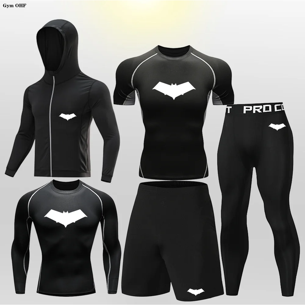 Bat Print Children's Gym Fitness Tracksuit Compression Basketball Sport Suit Clothes Running Jogging Sport Wear Exercise Workout