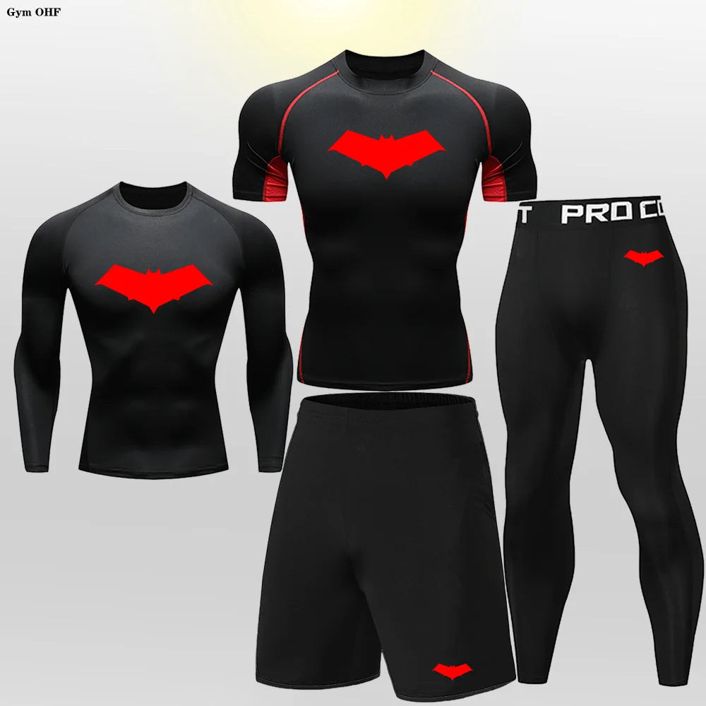Bat Print Children's Gym Fitness Tracksuit Compression Basketball Sport Suit Clothes Running Jogging Sport Wear Exercise Workout