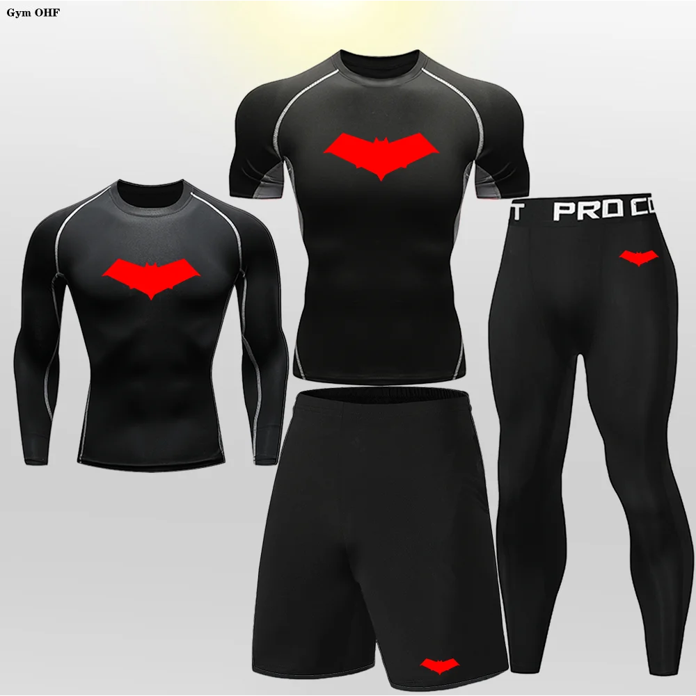 Bat Print Children's Gym Fitness Tracksuit Compression Basketball Sport Suit Clothes Running Jogging Sport Wear Exercise Workout