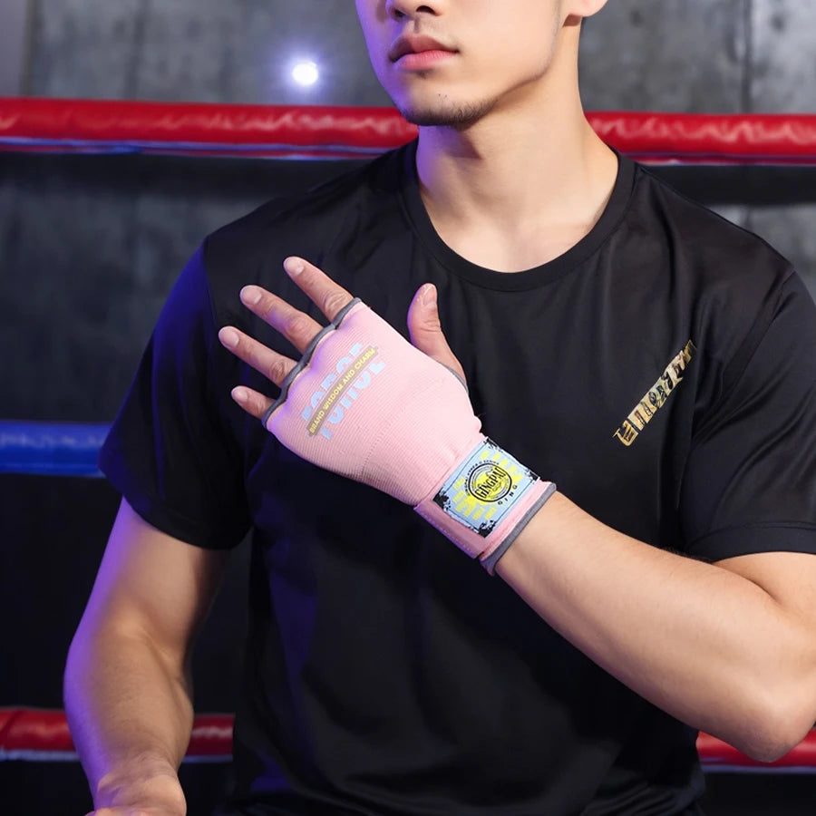 Adult child Gel half finger boxing gloves Boxing Muay Thai free training lazy people fast binding hand strap strap men and women