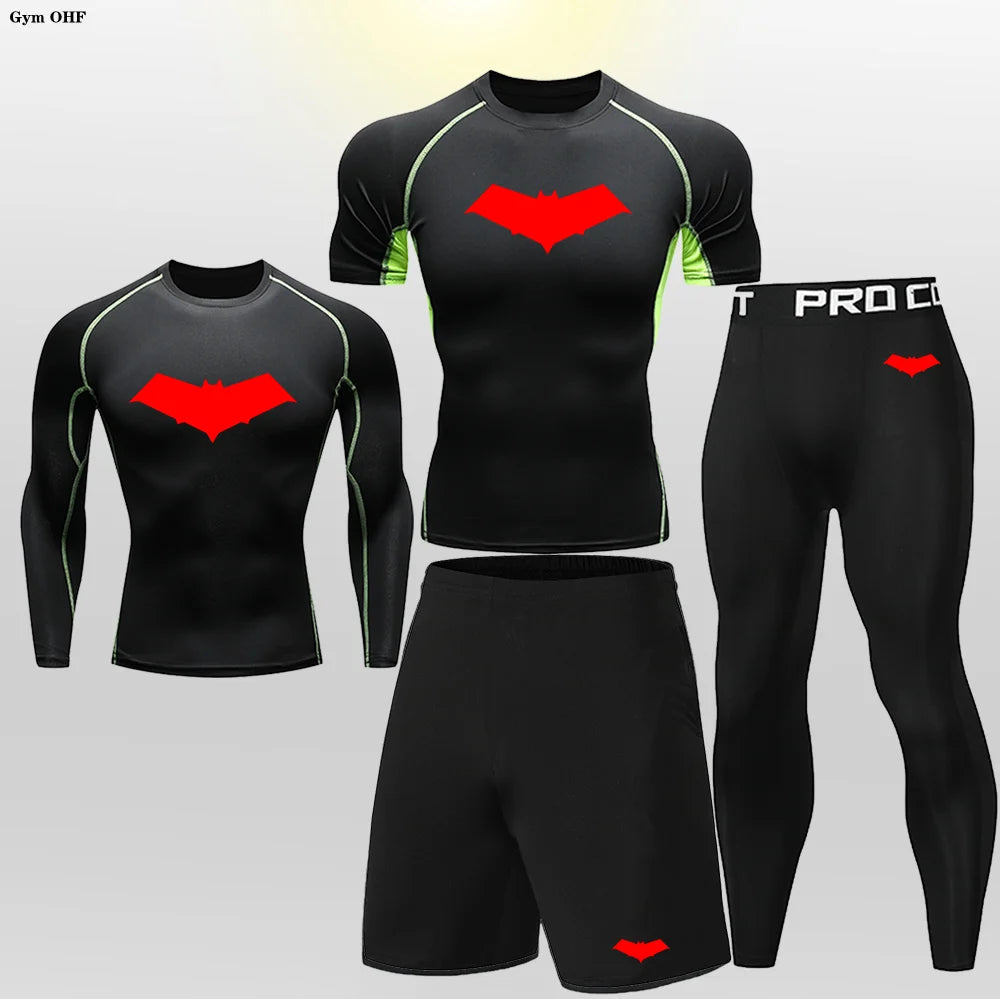 Bat Print Children's Gym Fitness Tracksuit Compression Basketball Sport Suit Clothes Running Jogging Sport Wear Exercise Workout
