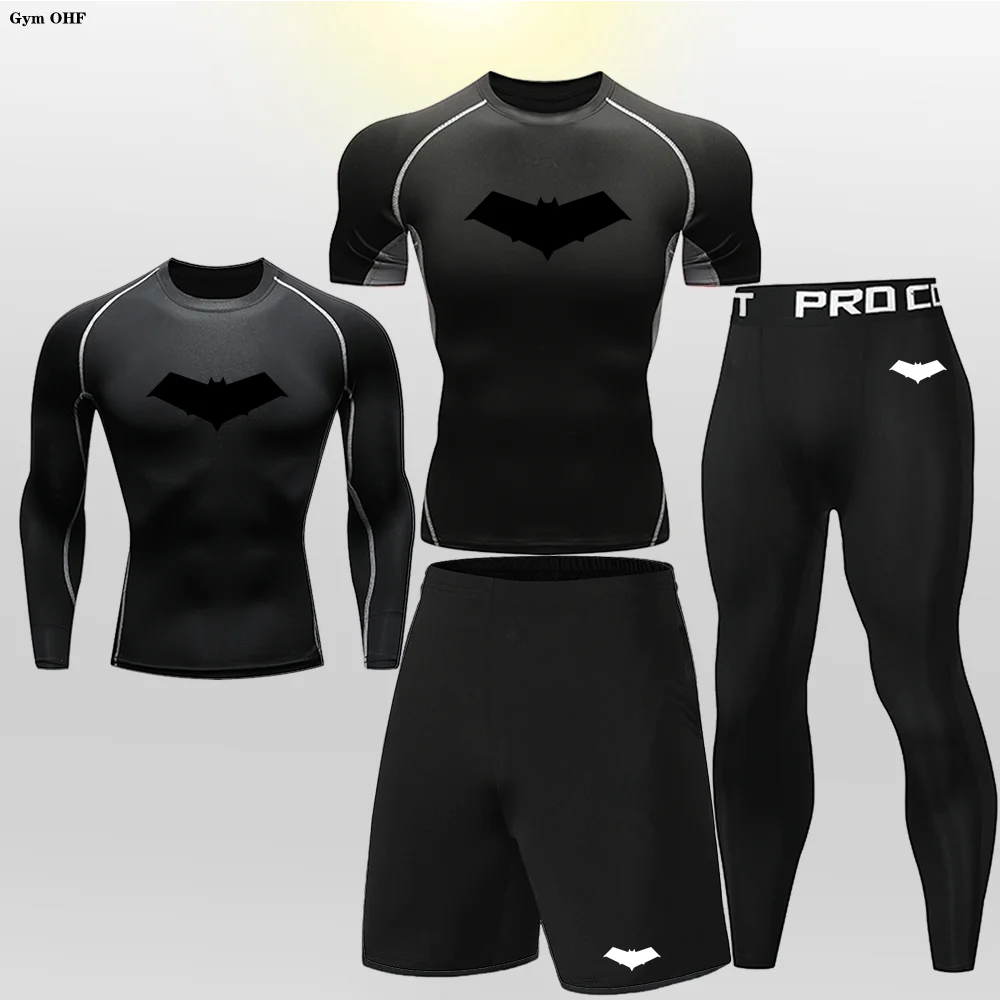 Bat Print Children's Gym Fitness Tracksuit Compression Basketball Sport Suit Clothes Running Jogging Sport Wear Exercise Workout